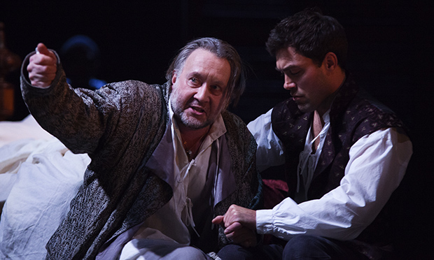 Jasper Britton as King Henry IV and Alex Hassell as Hal in Henry IV Part II. Photograph: Kwame Lestrade