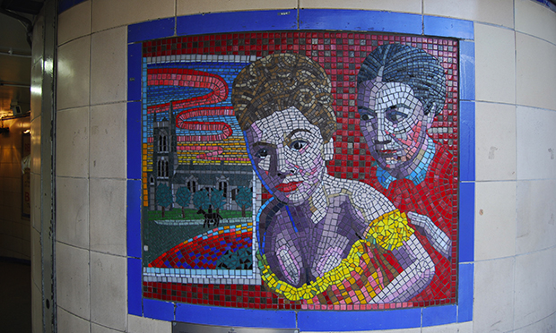 Hitchcock mosaic at Leytonstone tube. Photograph: Russell Parton