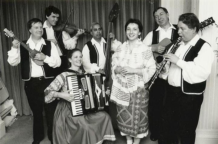 Dunav members posed with instruments in 1993