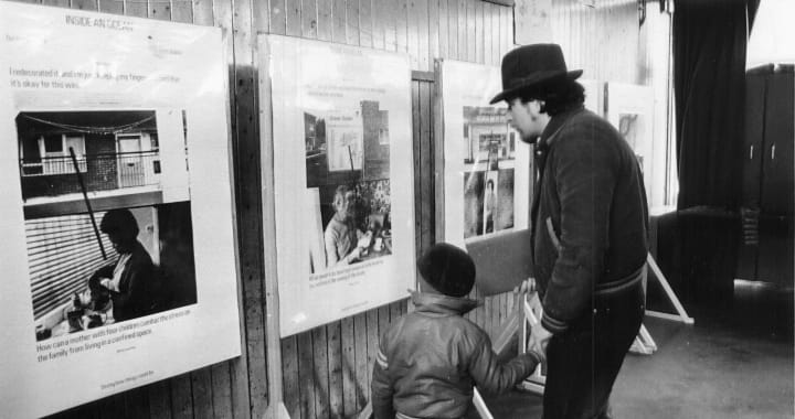 Display Boards from the Stephen Willats' project work, Inside An Ocean, that took place on the Ocean Estate during the exhibition, Concerning Our Present Way of Living, at the Whitechapel Gallery in 1979. Photograph courtesy of Stephen Willats The archive of the artist