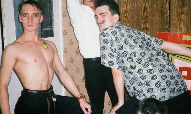 Georgiy Guryanov, Evgeniy Kozlov and Timur Novikov in Evgeniy Kozlov's flat, Galaxy Gallery, 1987