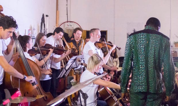 Benin City, fronted by Joshua Idehen play at a Sofar Sounds gig. Photograph: Sofar Sounds