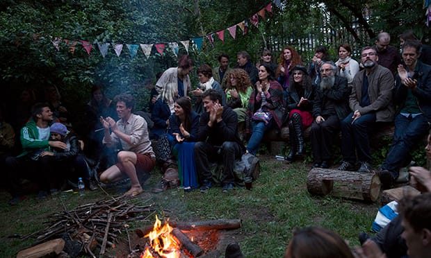 Sam Lee of the Nest Collective (left, in shorts) stokes the passions of crowds at Campfire Club