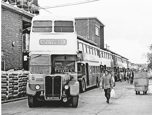 Transport hub: Buses used by Lesney to transport its workforce